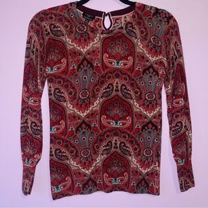Talbots XS 100% Merino Wool Boho Red Sweater Crew Neck Long Sleeve